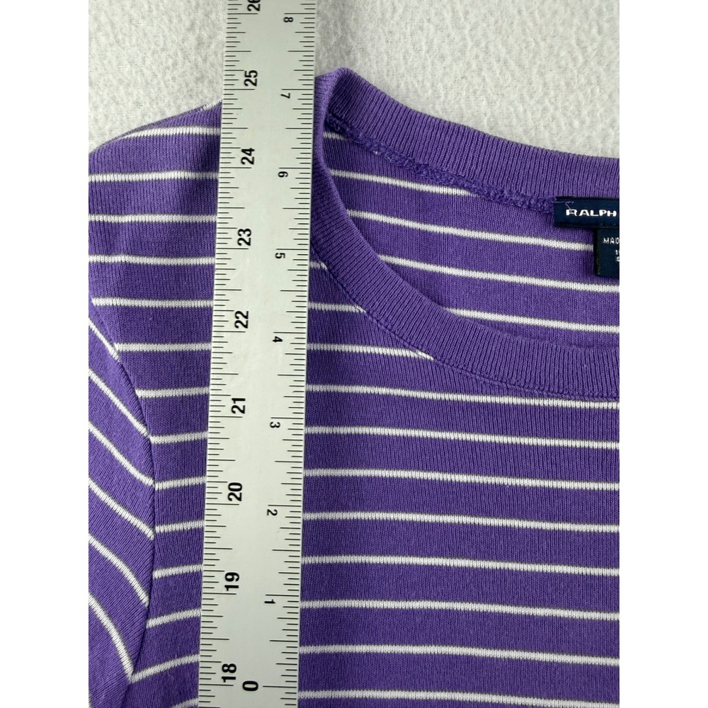 Ralph Lauren Sport Purple White Striped Long Sleeve Cotton Tee Shirt Womens S - Picture 6 of 8